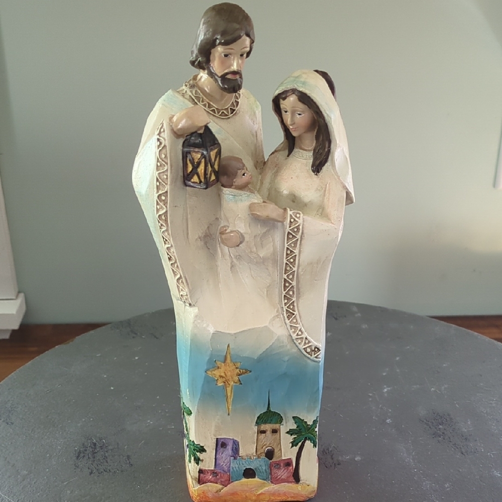 Nativity Scene With Jerusalem Scenery On The Bottom.